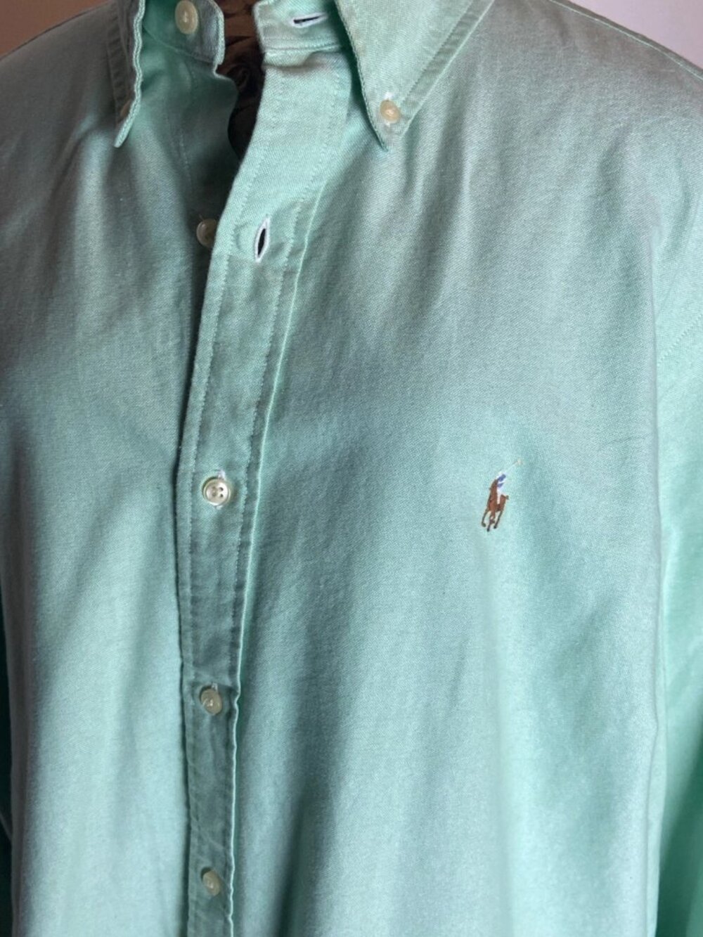 POLO Ralph Lauren Men's Seafoam Green Button-Down Long-Sleeved Oxford Shirt XL